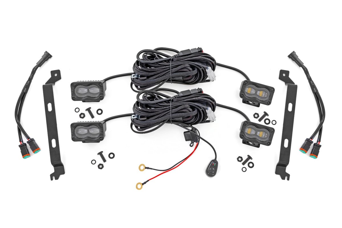 Toyota Tacoma LED Fog Light Kit - Rough Country - 3x1.75 Inch Black Series Slim Aux - Yellow - '24-'26